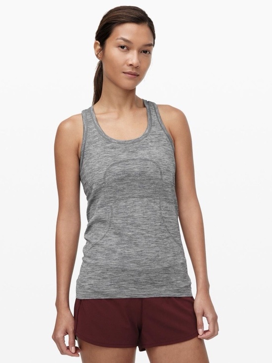 lululemon athletica Tops - Lululemon Size 4 Swiftly Tech Run Racerback Heathered Gray White Tank Top Shirt
